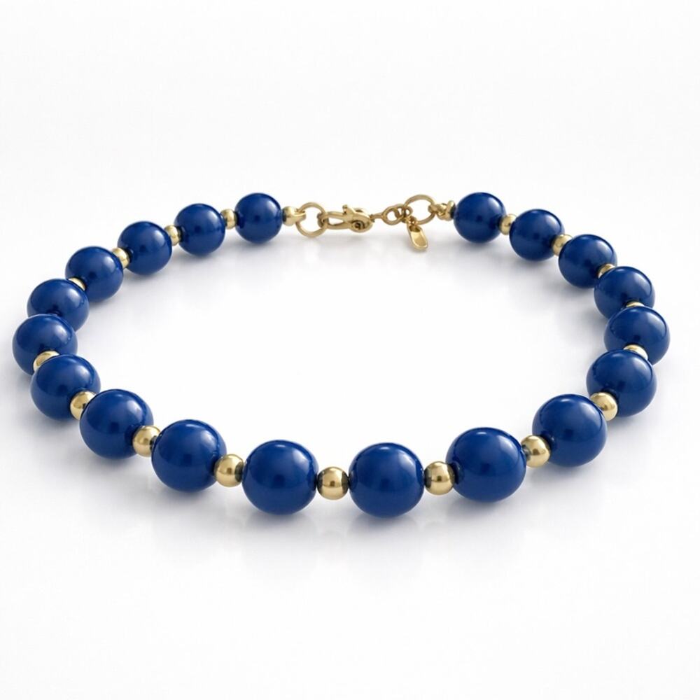 Vintage Monet Blue Glass Beaded Bracelet Gold Tone 7.5 In 1980s Gift - Picture 5 of 6